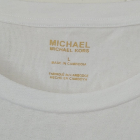 NWT! Michael Kors Womens MK Logo Gold White TShirt - Picture 6 of 7